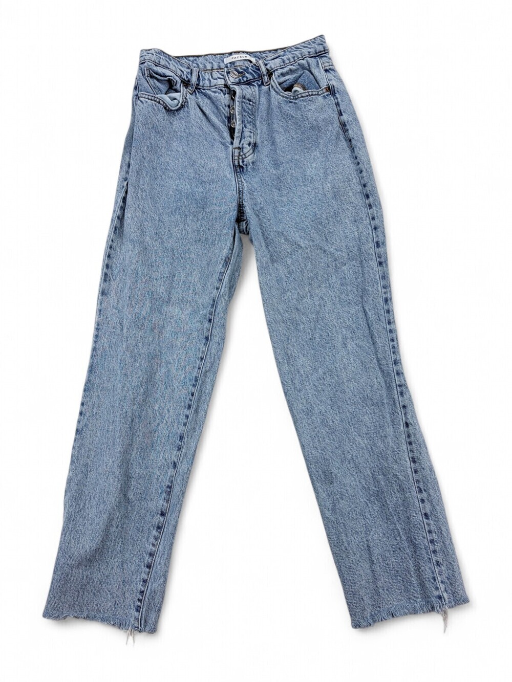 PacSun High Rise Straight Jeans Womens 27 Light Wash Multi Button Raw Hem